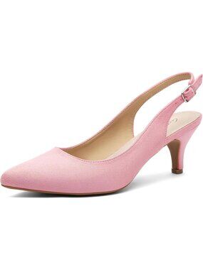 Women's Pink Leather Kitten Heels Pointed Toe Slingback Dress Pump Shoes